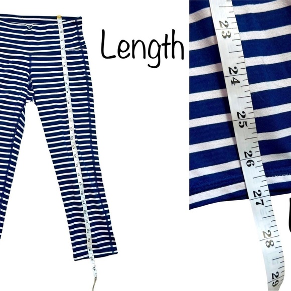 Athleta Navy Blue White Chaturanga Stripe Crop Capri Leggings Size Extra Small - Picture 15 of 17